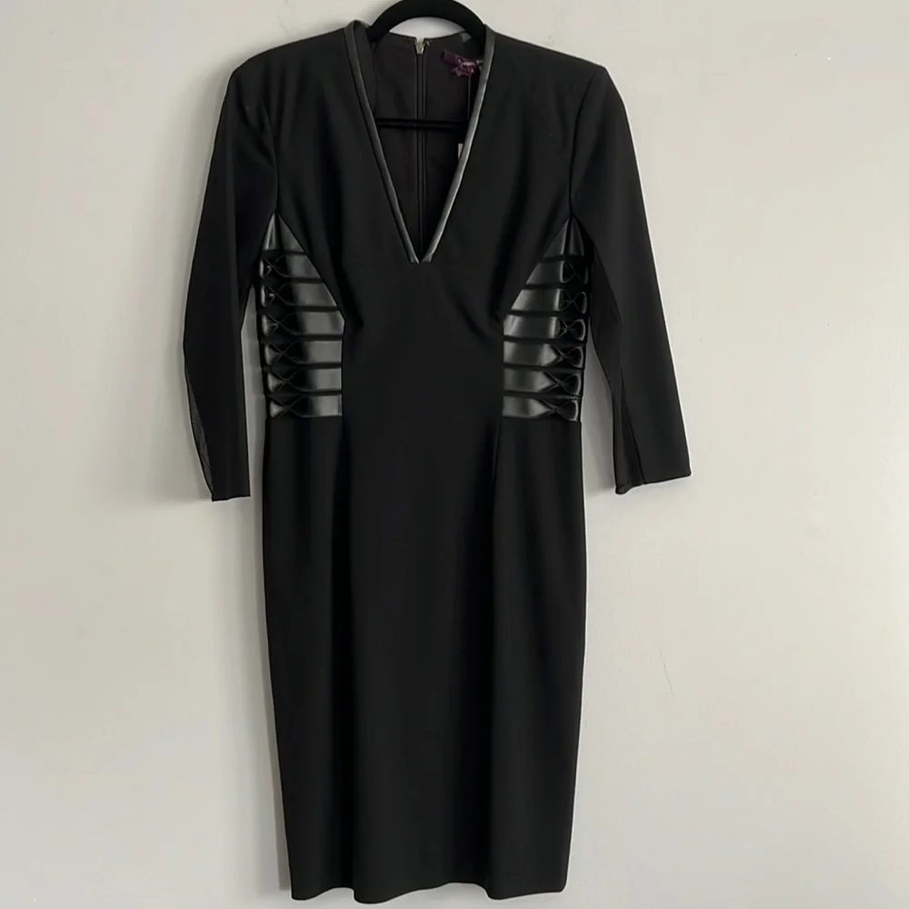 NEW VTG Rachel Roy Wool Leather Sexy Stretch Black Mini Sheath Zoe Dress 4 S 6 M - Picture 5 of 17
